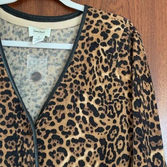Neiman Marcus Cashmere Collection Leopard Print Cardigan NEW